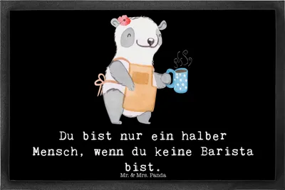 Produktbild von Mr. & Mrs. Panda fußmatte Barista Herz 40 x 60 cm - Schwarz - Geschenk, Schmutzmatte, Ausbildung, Eingangsmatte, Schmutzfangmatte, Kaffee, Fussmatte, Eröffnung Cafe