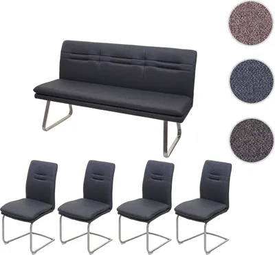Produktbild von Esszimmer-Set HWC-H70, Esszimmergruppe Sitzgruppe Esszimmergarnitur, Stoff/Textil Edelstahl gebürstet dunkelgrau 160cm