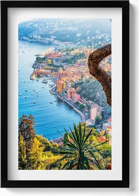 Produktbild von Das Dorf von Villefranche-sur-Mer– Wandbild mit Rahmen – Gerahmtes Bild  – Wanddekoration – 40x60 cm –  Schwarz