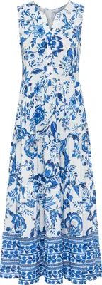 Produktbild von LASCANA Maxikleid mit Blumenprint und kurzer Knopfleiste blau-creme bedruckt Größe 38