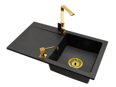 Produktbild von Küchenspüle Einbecken Leon Siphon Armatur Nook Gold Seifenspender