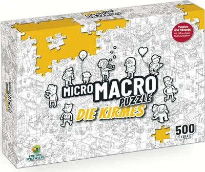 Produktbild von Edition Spielwiese | Micro Macro Puzzle | Die Kirmes | Suchbild Puzzle 500 Teile zum Micro Macro Spiel | Mit 53 lustigen Suchaufgaben | Sachen suchen Puzzle für Erwachsene | Puzzeln und Rätseln