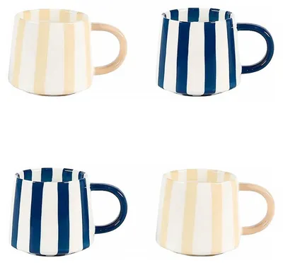 Produktbild von 4er-Set gestreifte Keramik Kaffee-, Tee- und Kakao-Tassen, mehrfarbig