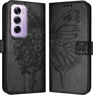 Produktbild von Mobigear Butterfly  OPPO Reno 12 Pro Hülle Klapphülle Geldbörse - Schwarz