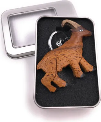 Image de Porte-clés bois Capricorne Chèvre Chèvre Signe astrologique dans boîte cadeau