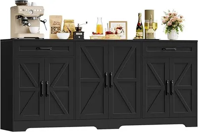 Produktbild von Sideboard, 180cm Breit Küchenschrank mit Arbeitsplatte, Sideboard Küche mit 6 Türen und 2 Schubladen, Anrichte Küchenbuffet mit Verstellbare Regal für Wohnzimmer, 180×87×34 cm