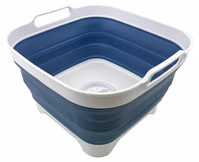 Faltbare Spülschüssel 10 l, weiß/blau, klappbar, platzsparend