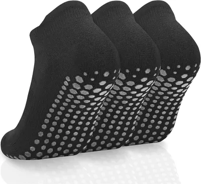 Produktbild von Antirutsch Yoga Socken 3 Paar, Größe 4-8 und 9-12, Grip Socken für Yoga, Pilates, Laufen, Schwarz und Grau