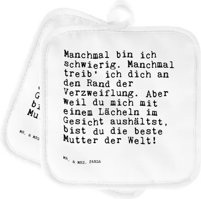 Produktbild von Mr. & Mrs. Panda Topfuntersetzer Manchmal bin ich schwierig.... - Weiß - Geschenk, Spruch Sprüche Weisheiten Zitate Lustig Weisheit Worte, Mami, Mama, Topflappen Set, 2er