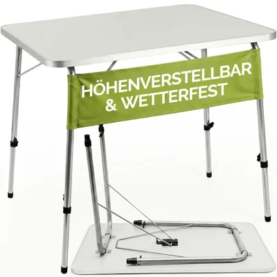 Produktbild von CASARIA® Campingtisch Klappbar Klapptisch Beine Höhenverstellbar 80x55cm Alu Tisch faltbar Weiß Holz Abgerundete Kanten Garten Balkon Picknick