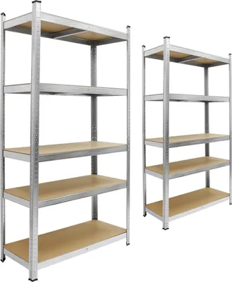 Produktbild von ECD Germany Sada 2 dílenských regálů, těžké regály 170x70x30 cm, pozinkovaný kov, nosnost do 350 kg, 5 desek MDF