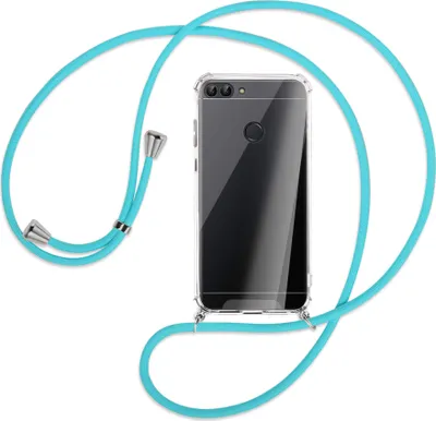 Produktbild von Handykette Backcover-Schutzhülle mit Band (Metall silberfarben) für Huawei P smart / Enjoy 7S - türkis