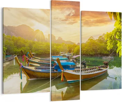 Produktbild von Bild auf Leinwand - Leinwandbild - Berge Boot Wasser - 95x80cm - Wand Bild - Wanddeko - Wandbilder - Leinwanddruck - Bilder - Kunstdruck - Wanddekoration - Leinwand bilder - Wandkunst - CB95x80-4003