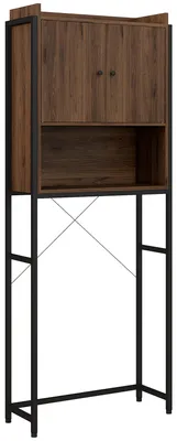 Image de Meuble šŠtagššre dessus WC šŠtagššre de salle de bain placard 2 portes et niche 68 x 25,5 x 172,5 cm marron noir