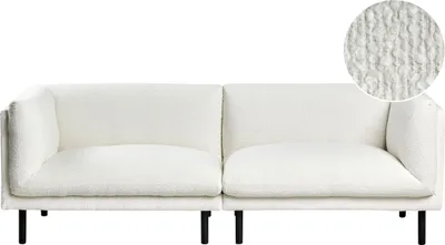 Produktbild von BELIANI Sofa Cremeweiß Bouclé Stoff 3-Sitzer Gepolstert mit Schwarzen Metallbeinen Modernes Design Couch Wohnzimmermöbel