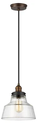 Image de Suspension Baskin, laiton vieilli, 1xE27x60W, verre, dimensions : 209 x 25,4 x 25,4 cm, IP20, Feiss
