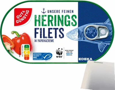 Produktbild von Gut & Günstig Heringsfilets in Paprikacreme mit Paprikastückchen (200g Dose)  + usy Block