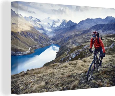 Produktbild von OneMillionCanvasses® - Leinwandbilder - 140x90 cm, Mountainbiker in der Schweiz, Wandbilder Kunstdruck Wanddekoration
