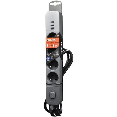 Image de Multiprise - QUARX - 4 prises - Avec 3 ports USB, câble de 1,5 m