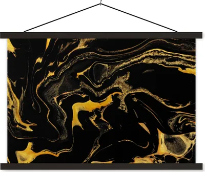Produktbild von MuchoWow® Textilposter Muster - Gold - Schwarz 150x100 cm mit schwarzem Rahmen - Schlafzimmer