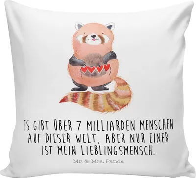 Produktbild von Mr. & Mrs. Panda Kissen 40x40 Roter Panda - Weiß - Geschenk, Dekokissen Sofa, Tiermotive, couch, bedruckt, Liebe, Liebling, Zierkissen, Rot, Sofakissen, Lieblingsmensch