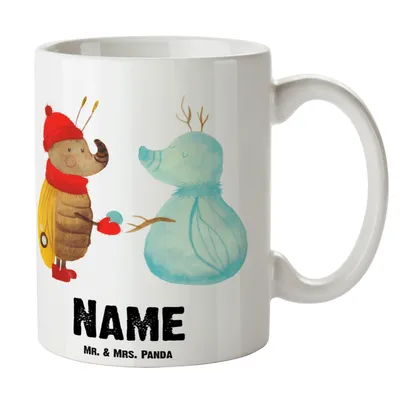 Produktbild von Mr. & Mrs. Panda Personalisierte Tasse Nachtfalter Schneemann - Weiß - Personalisierte Geschenke, Namenstasse, Nikolaus, Weihnachten, Wunschname, Namen, Schneemann bauen