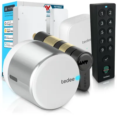 Immagine prodotto di tedee GO2 Alu Serratura Smart WiFi Completa | Impronta Digitale, Sensore Porta, Cilindro Classe 6 Antieffrazione | Matter, Alexa, Google Home, Apple HomeKit