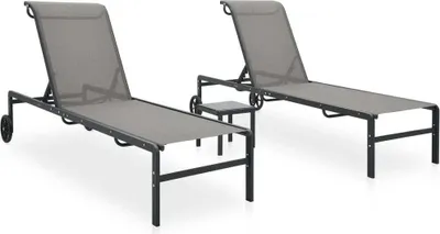 Image de Chaises longues lot de 2 avec table Textilène et acier