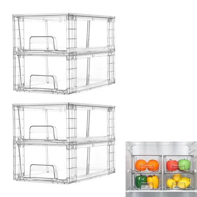 Produktbild von Ordnungsboxen, 4 Stücke Stapelbare Aufbewahrungsschubladen, durchsichtige Schubladenorganisatoren aus Acryl mit Griffen, Aufbewahrung Organizer
