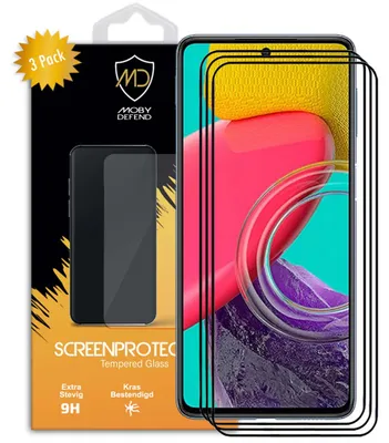 Productafbeelding van 3-Pack MobyDefend Screenprotectors - Geschikt voor  Samsung Galaxy M53  -  Screensavers Met Zwarte Randen - Gehard Glas