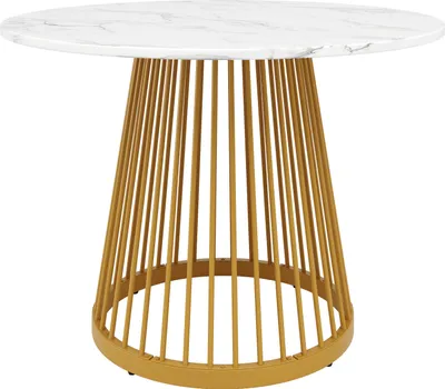Produktbild von MODFU Runder Esstisch Beistelltisch aus MDF,Tischbeine aus Metall,Küchentisch mit goldene Beine,MDF marmorierte Tischplatte,Gold+weiß