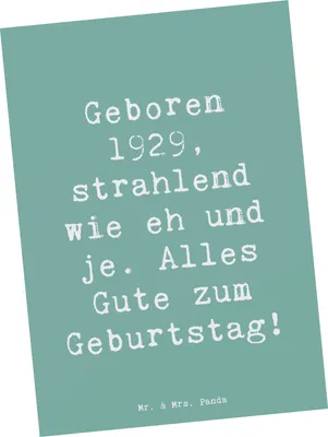 Produktbild von Mr. & Mrs. Panda Postkarte Spruch 1929 Geburtstag - Meeresbrise - Geschenk, Ansichtskarten, bildkarte, Ansichtskarte, Geburtstagsgeschenk, Grußkarte, Geburtstagswünsche