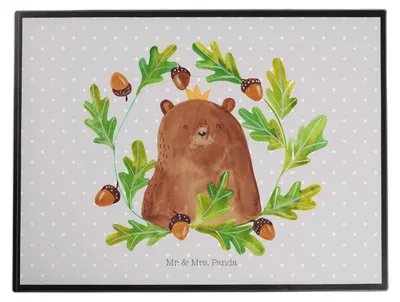 Produktbild von Mr. & Mrs. Panda schreibtischunterlage Bär König - Grau Pastell - Geschenk, Schreibunterlage, Teddy, Vatertag, malunterlagen, schreibtischunterlagen, Papa, Dad, Vater