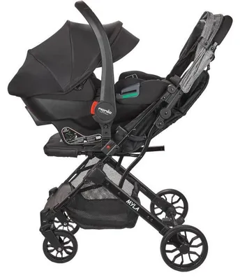 Productafbeelding van Nania Myla 2-in-1 combinatie kinderwagen met Rimini i-Size R129 autostoeltje, zwart, 4 wielen, geschikt tot 22 kg, inklapbaar met één hand