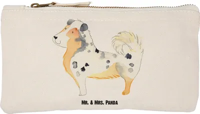 Produktbild von Mr. & Mrs. Panda Kulturtasche Hund Australien Shepherd Größe S Klein - Weiß - Geschenk, Spruch, Pouch, Make-Up Tasche, Familienhund, Mäppchen, Sprüche, Kosmetiktasche
