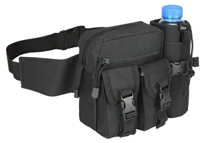 Taktische Hüfttasche mit Flaschenhalter, wasserdicht, Schwarz, One Size