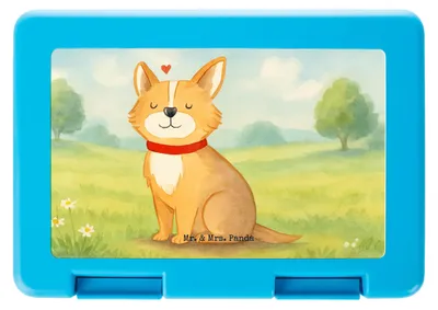 Produktbild von Mr. & Mrs. Panda Bento Box Hund Glück Design - Weiß - Geschenk, Bentobox, Spruch, Lebensmittel Aufbewahrungsbox, Sprüche, Lunchbox, Brot, Liebe, Corgie, Brotzeitbox, Herz