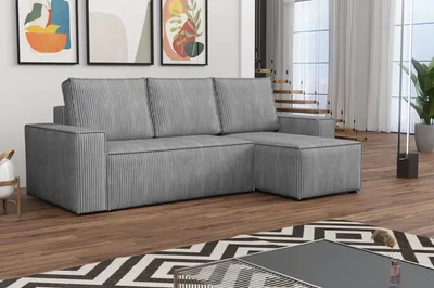 Produktbild von MR GROUP Ecksofa L Form Bergamo 240 x 142 cm mit Schlaffunktion und Bettkasten Couch Cord Schlafsofa Schlafcouch Sofa universale Seite, hellgrau
