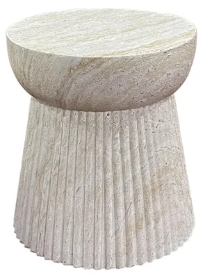 Image de Bonn - Table basse en fibroclay naturel avec structure cannelée ø37x43 cm