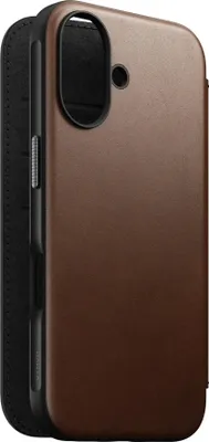 Image de Nomad Modern Nomad cuir folio iPhone 16 – Développe une patine unique avec le temps – 3 emplacements pour cartes et 1 pour les espèces – Compatible avec MagSafe et la charge sans fil