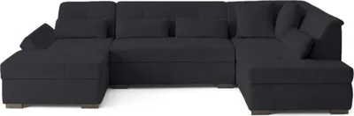 Image de Lisa Design Vermont - canapé panoramique d'angle droit 7 places en velours côtelé , Noir
