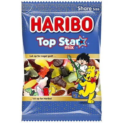 Produktbild von Haribo Top Starmix dänische Gummis 375g, Fruchtgummi-Tüte