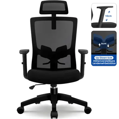 Produktbild von Marodic Bürostuhl Ergonomisch Drehstuhl Wippfunktion 90°- 130° Schreibtischstuhl Höhenverstellbare Armlehnen, Verstellbare Kopfstütze Lordosenstütze