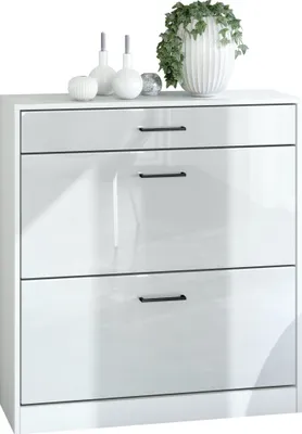 Produktbild von Vladon Schuhschrank Schuhkipper Elvas 89 x 95,5 x 27 cm,  Germany, Korpus in Weiß matt, Front in Weiß Hochglanz | Große Farbauswahl