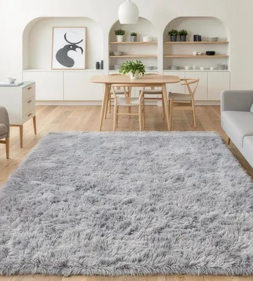 Productafbeelding van Hoogpolig vloerkleed pluche - 160 x 230 cm - Grijs - Zacht langharig tapijt voor woonkamer en kinderkamer