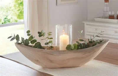 Image de Coupe "Wood" ovale & profonde, en bois massif, 60 cm de long, coupe décorative, coupe à fruits