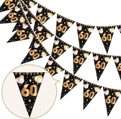 Image de Banderolle scintillante pour anniversaire, dorée et noire - Décoration pour les fêtes