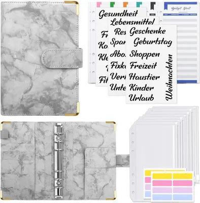 Produktbild von KONVINIT Budget Planner A6 mit Geldumschlägen und Ringbuch, Grau