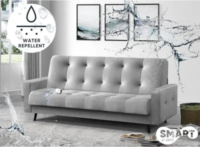 Produktbild von Schlafsofa Nancy BIS Dreisitzer mit Schlaffunktion Bettkasten Polstersofa aus Velours Sofa mit Federkern Holzbeine, Stoff: monolith 84 - hellgrau