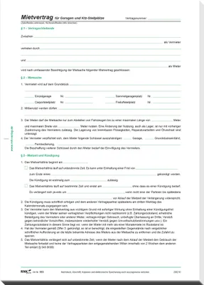 Produktbild von RNK Verlag Vordruck "Mietvertrag für Garagen DIN A4 4-seitig gefalzt 10 Verträge